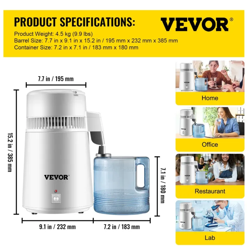 Vee destillaator 4 L, 750 W, roostevaba teras
