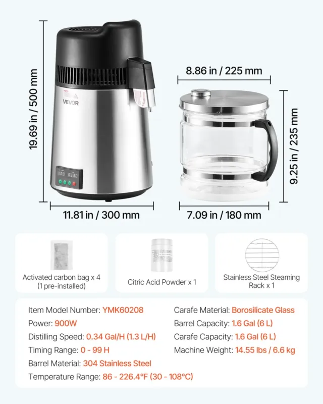Vee destillaator 6 L, 900 W