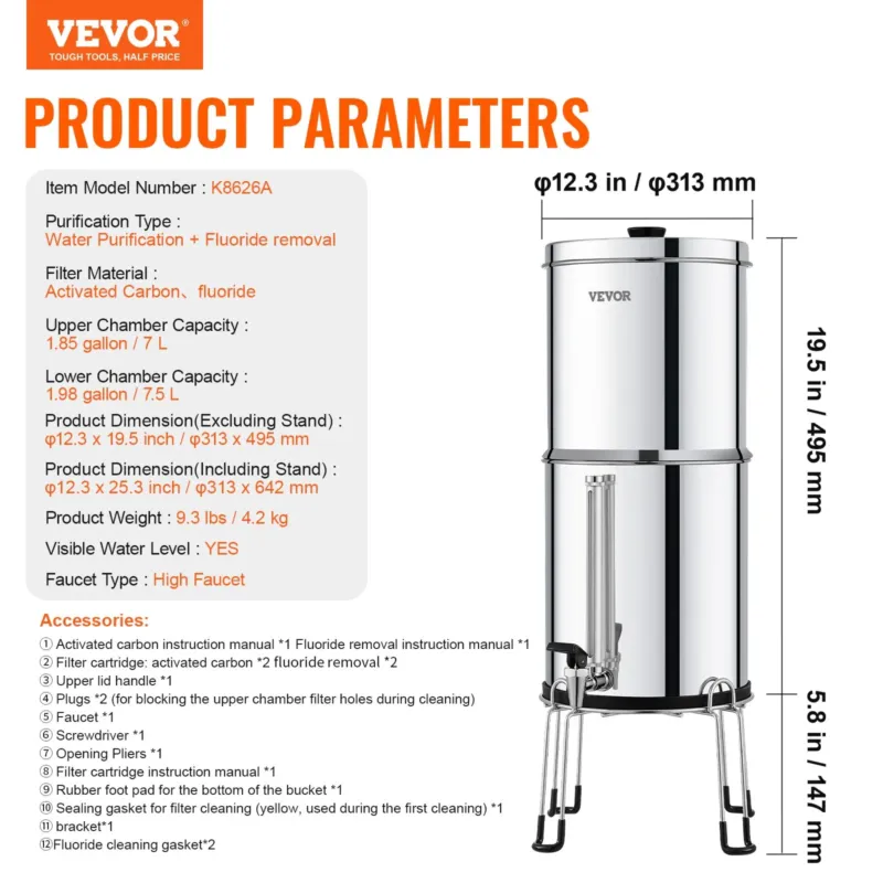 Veefiltrisüsteem 8,5 L, söe- ja fluorifilter