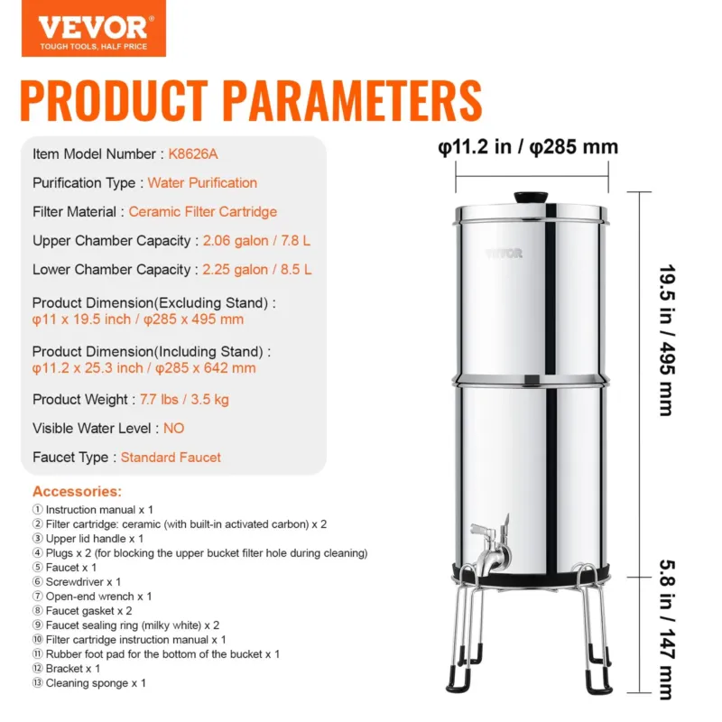 Veefiltrisüsteem 8,5 L, söe- ja keraamiline filter, Ø28 cm