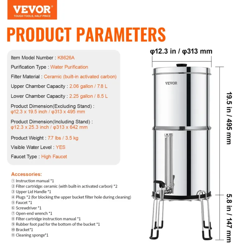 Veefiltrisüsteem 8,5 L, söe- ja keraamiline filter, näidikuga