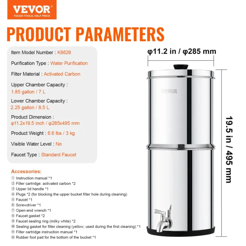 Veefiltrisüsteem 8,5 L, söefilter, Ø28,5 cm
