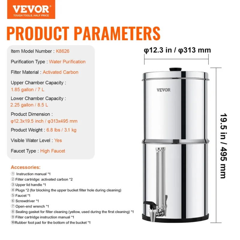 Veefiltrisüsteem 8,5 L, söefilter, veetaseme näidikuga