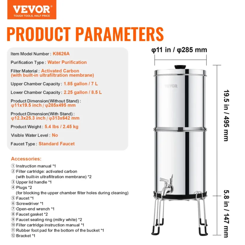 Veefiltrisüsteem 8,5 L, ultrafiltratsioon, Ø28 cm