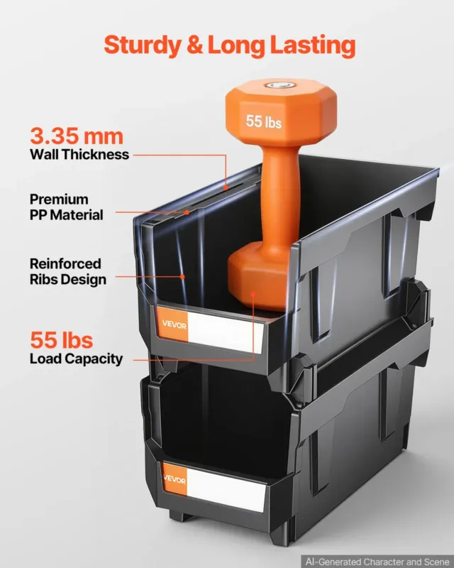Virnastatavad plastkarbid, 37,7 x 21,5 x 18 cm, 12 tk