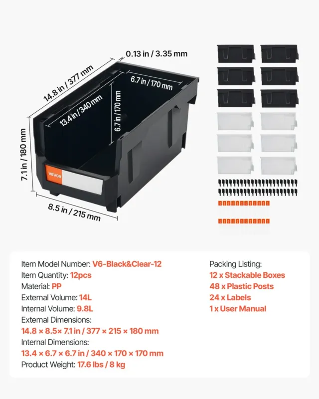 Virnastatavad plastkarbid, 37,7 x 21,5 x 18 cm, 12 tk
